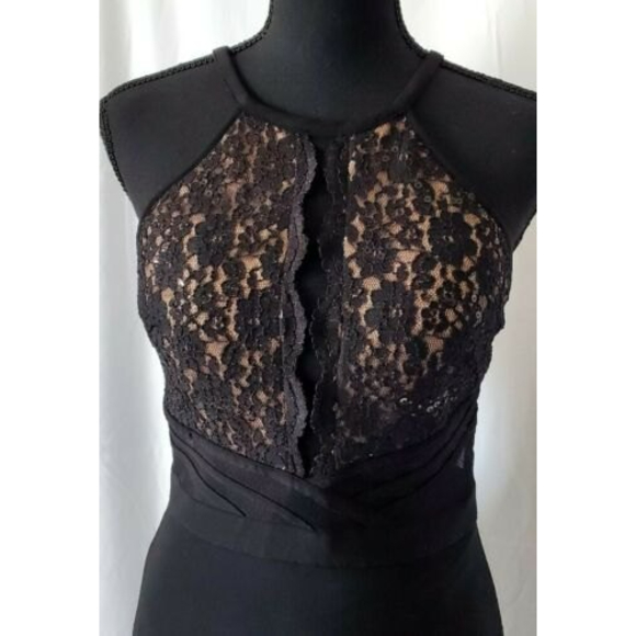 Morgan & Co. Cocktail Dress Black with lace boddess Sheer Back/Sides Sz 7/8 EUC - Picture 2 of 7
